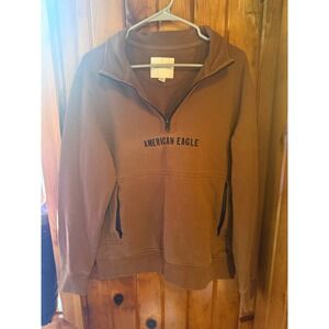 American Eagle Mens Brown‎ Quarter Zip Pullover Sweatshirt With Pockets size M